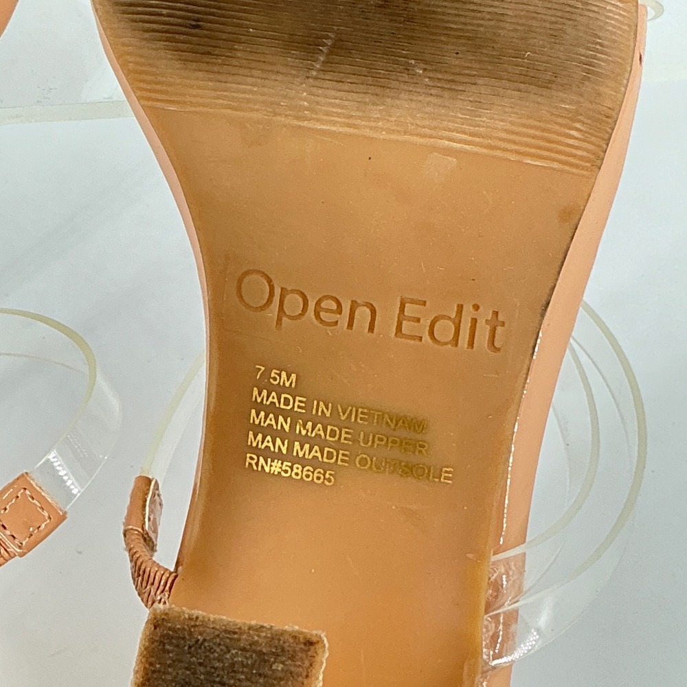 Open Edit Size 7.5 Tan Nude Clear Strappy Kitten‎ Heel Slide Sandals Tawney - Picture 4 of 14